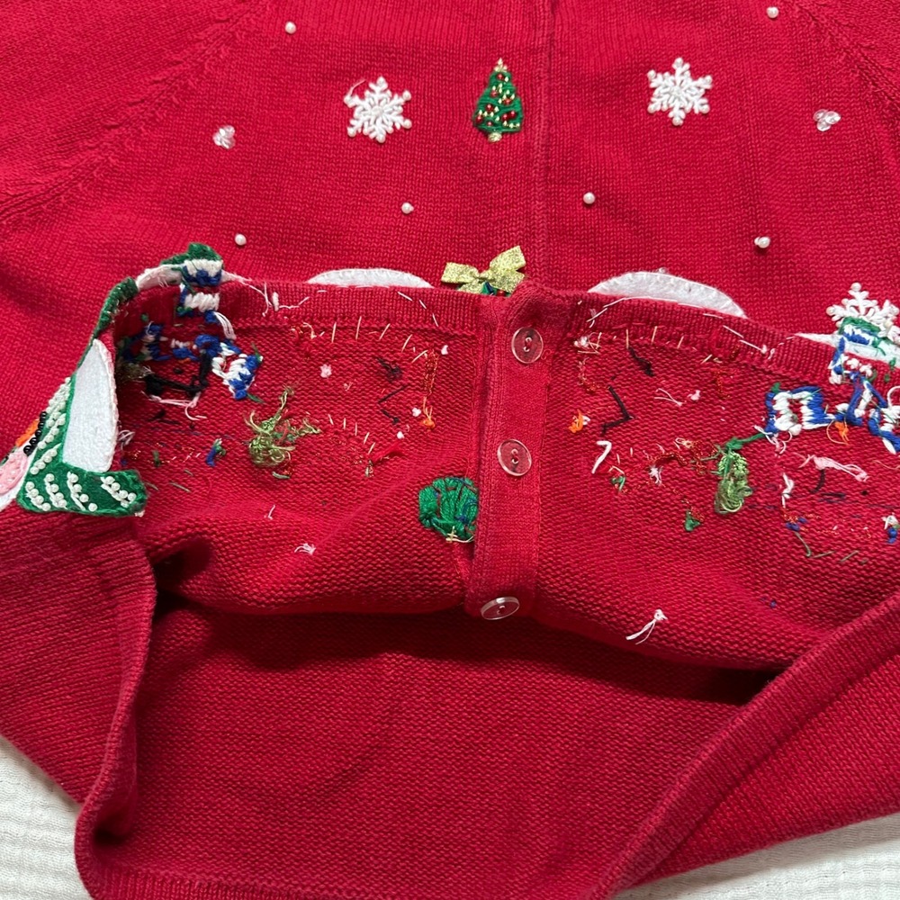 Vintage Tiara International Womens Ugly Christmas Sweater cardigan Snowman M - Picture 6 of 14